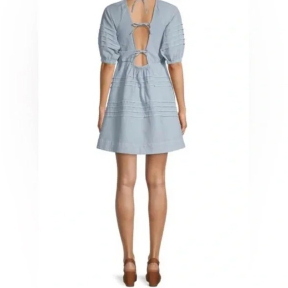 7 For All Mankind Chambray Puff Sleeve Babydoll Sundress Milkmaid Cottagecore L - Picture 3 of 10
